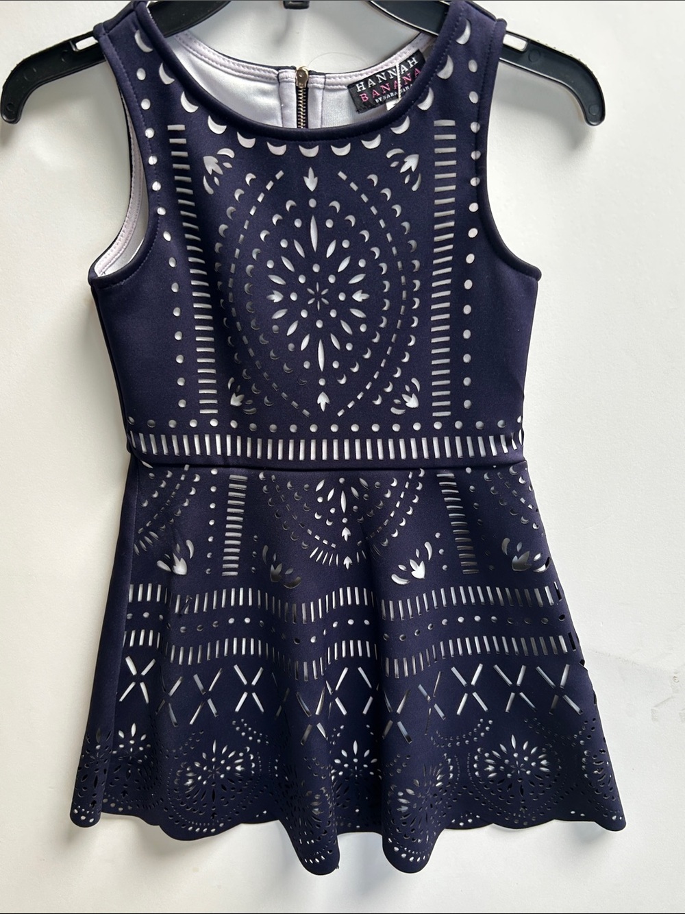 Black Label by Hannah Banana Navy Laser-Cut Sleeveless Fit & Flare Dress. NWT